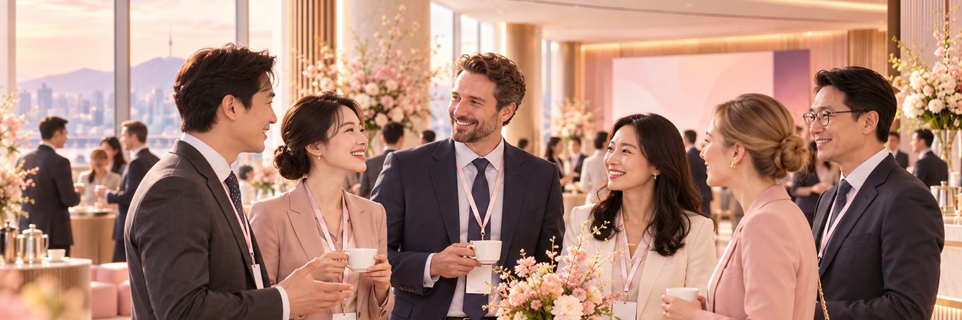 Doctors networking during a congress coffee break